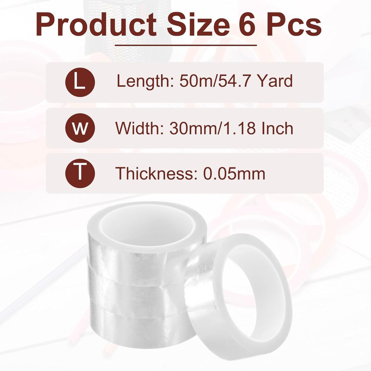 MECCANIXITY 6 Rolls Whiteboard Tape Graphic Chart Tape 30mm 54.7 Yard Art Tape Thin Self-Adhesive Pinstripe Tape Masking Tape for Gift Wrapping Craft Supplies, Clear