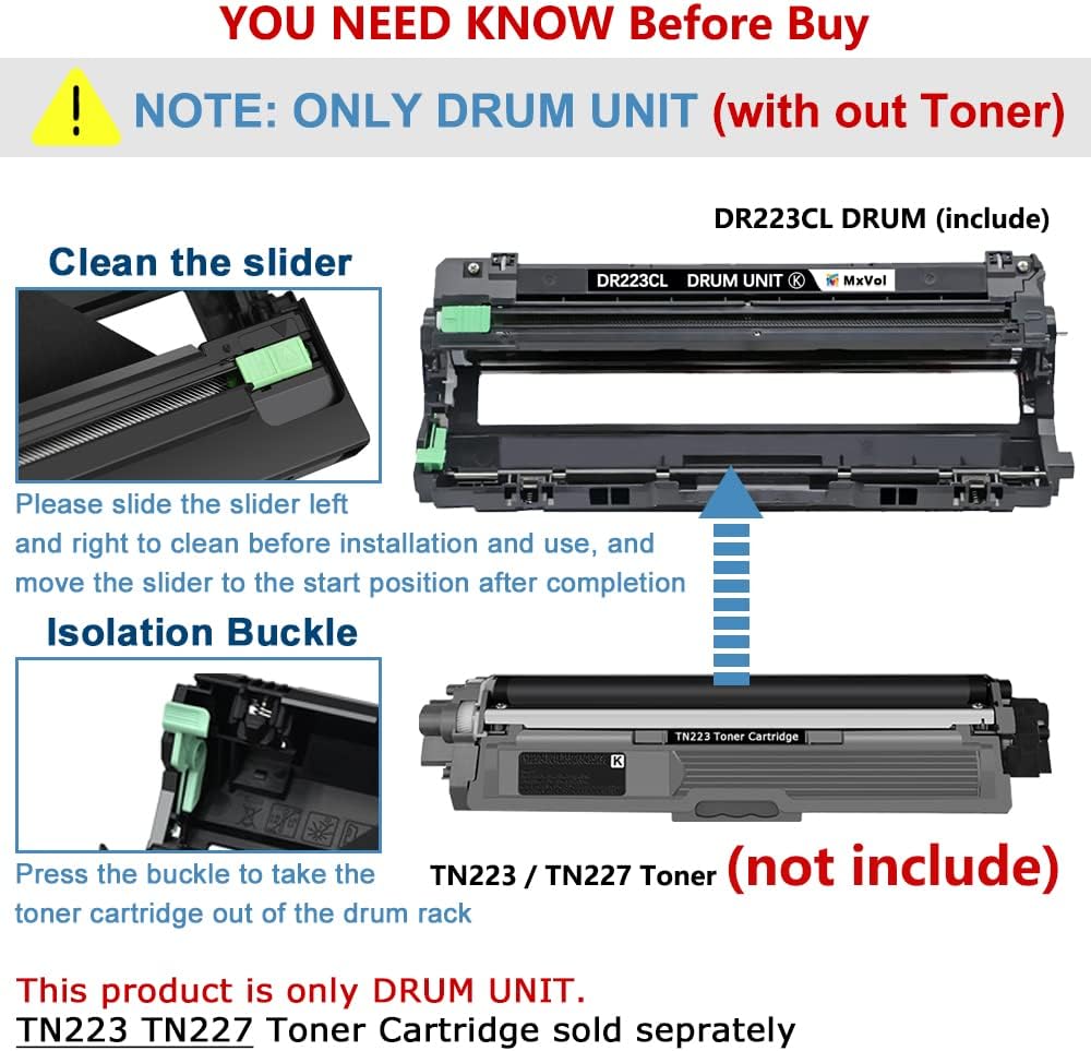 MxVol Compatible Brother DR223CL DR-223CL Drum Unit Replacement for Brother HL-L3290CDW MFC-L3710CW MFC-L3750CDW HL-L3210CW MFC-L3770CDW HL-L3230CDW HL-L3270CDW Printer Drum Unit, 4-Pack (NO Toner)
