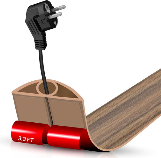 Floor Cord Cover Self Adhesive Cord Hider,3.3FT Cable Management, Extension Strip Protector for Wires, Prevent Cable Trips for Offices, Gyms, Exhibitions Cavity:0.3"(W) x0.28(H) Woodsmokedbrown