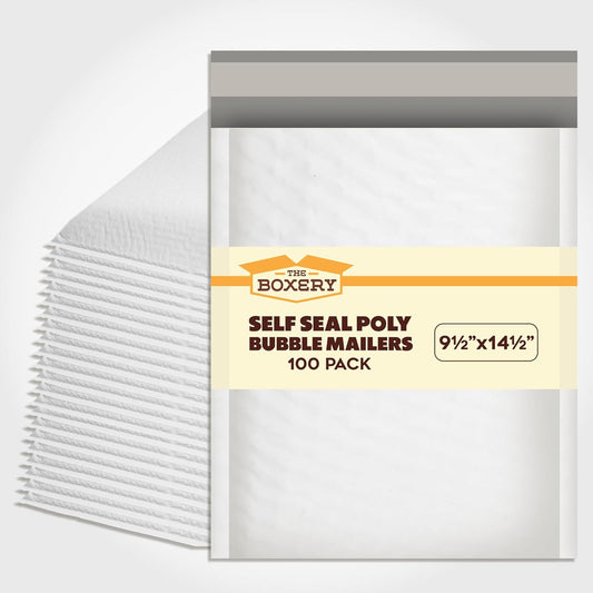 The Boxery 9.5x14.5''|#4 Poly Bubble Mailers- 100 Pack, Padded Envelopes, Self Seal, Waterproof Shipping Bags, Padded Mailers for Shipping & Packaging