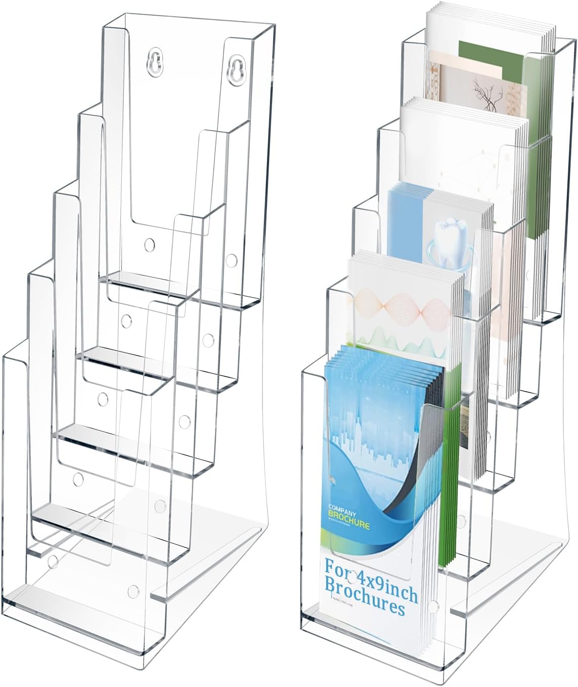 2 Pack Acrylic Brochure Holder 5 Tier Clear Brochure Display Flyer Holder 4.2"x11.3" inch Rack Brochure Holder Suitable for 4"x9" Brochures,Magazine Holder,Flyer Holder (2)