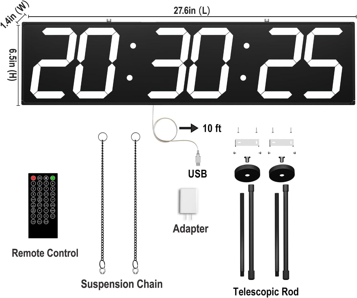 28.5‘’ Double Sided Digital Wall Clock, Multifunctional Led Countdown Clock with Timer, Temperature and Date Display, Hanging Digital Clock Large Display for Corridors, Hospitals (White)