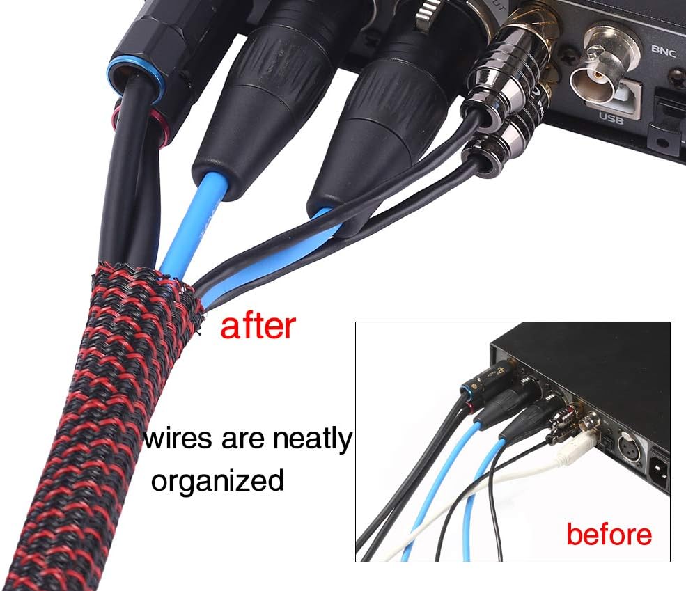 Alex Tech 10ft - 3/8 inch Cord Protector Wire Loom Tubing Cable Sleeve Split Sleeving For USB Cable Power Cord Audio Video Cable – Protect Cat From Chewing Cords - Blackred