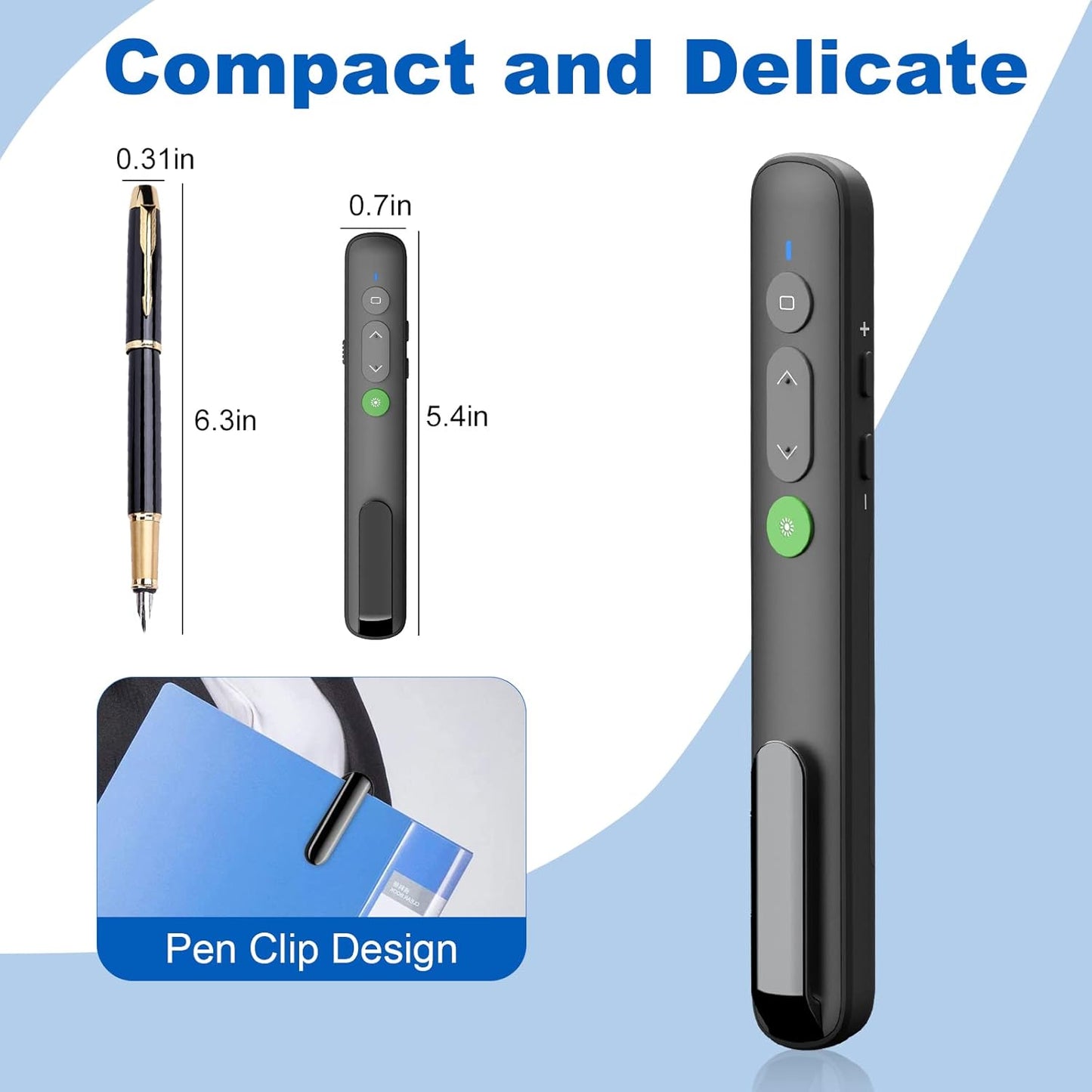 Presentation Clicker PowerPoint Wireless Presenter Remote: Rechargeable Green Laser Pointer Clickers USB A Type C Computer Mac Power Point PPT Slideshow Google Slide Advancer