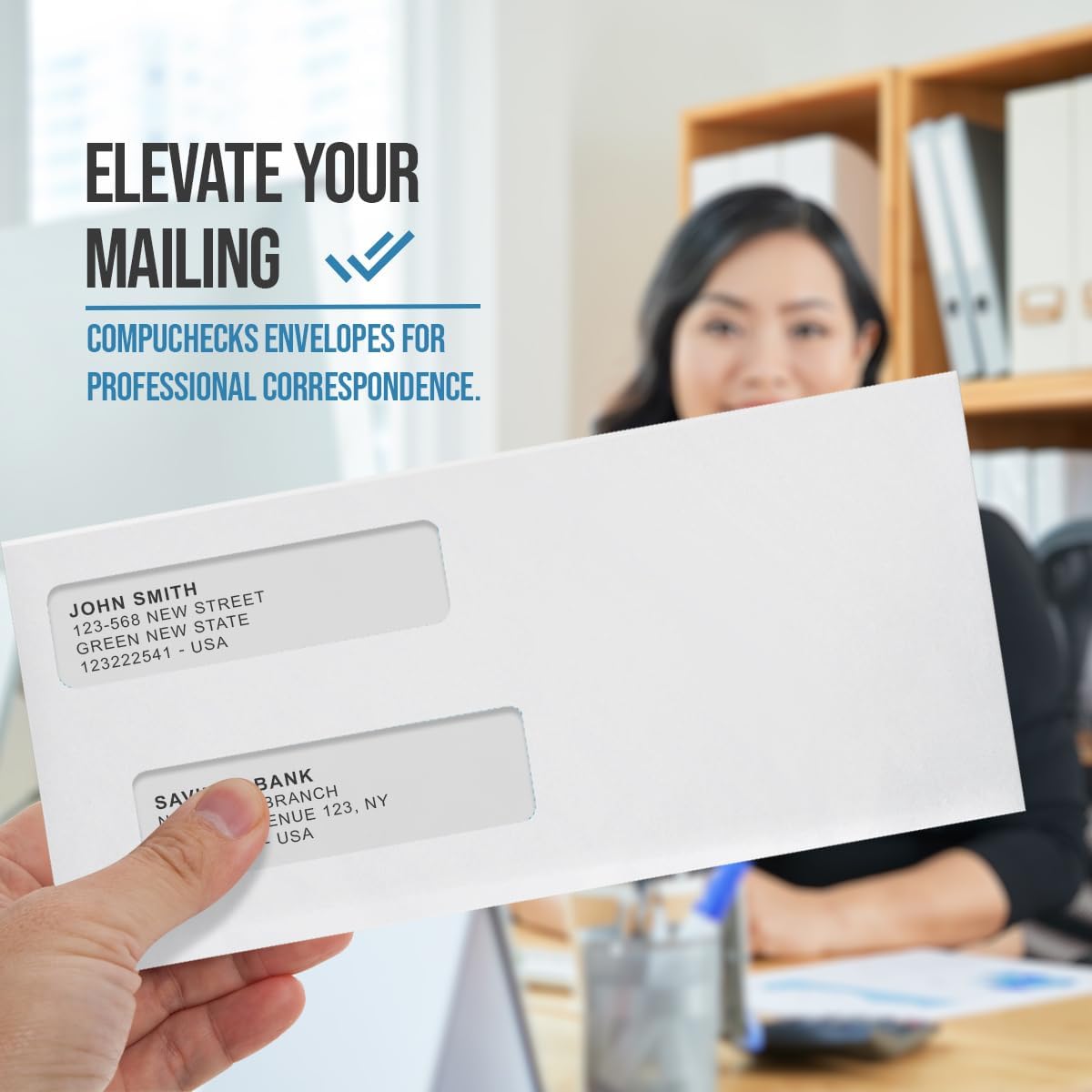 Compuchecks Double Window Envelopes #10- Gummed, Security Business Mailing Envelopes - Tamper Evident, Security Tint - 500 Count – For Invoices and Legal Documents