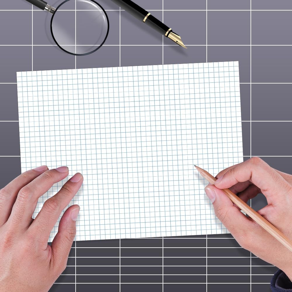 A4 Grid Filler Paper - 3 Hole Graph Paper, Letter Size 100Sheets / 200Pages Loose-Leaf Paper, 100gsm White Paper, 8.5'' x 11''