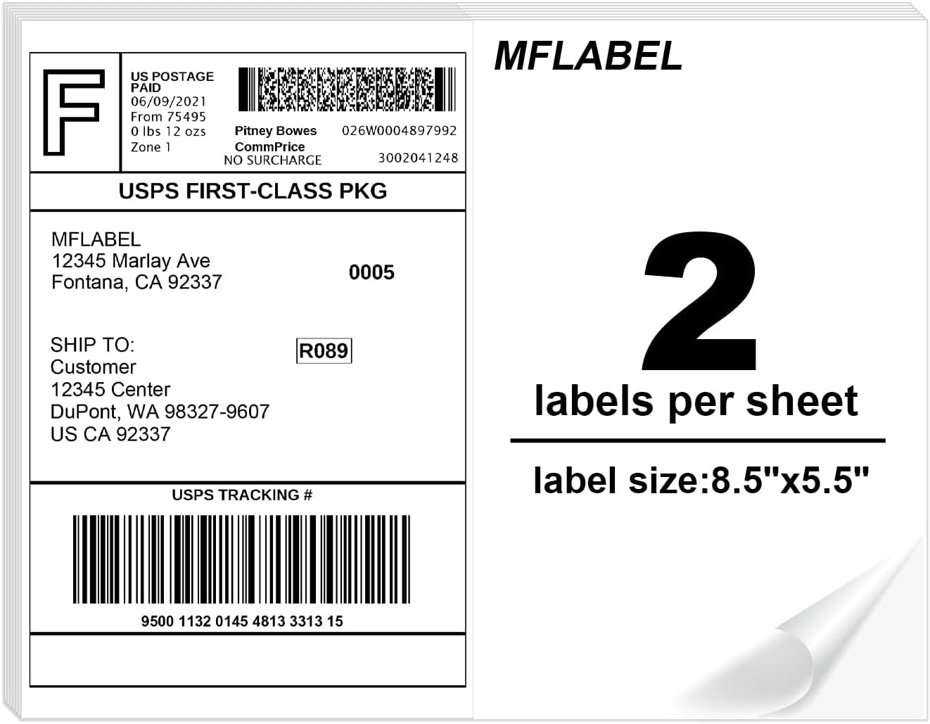 MFLABEL Half Sheet Label Laser/Ink Jet Shipping Label 8.5 x 11 Inches Packaging Labels, Address Labels for Laser & Inkjet Printers, 600 Count(300 Sheets)