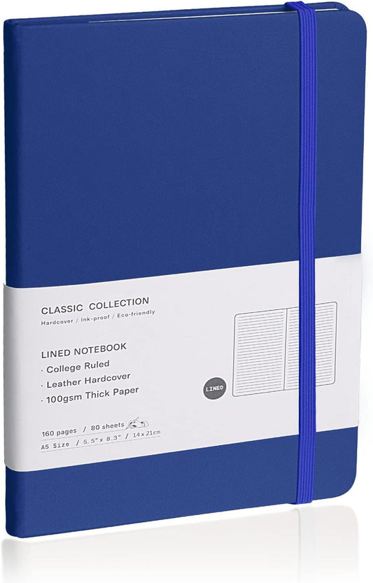 Lined Journal Notebook, (Blue), 160 Pages, Medium 5.7 inches x 8 inches - 100 gsm Thick Paper, Hardcover