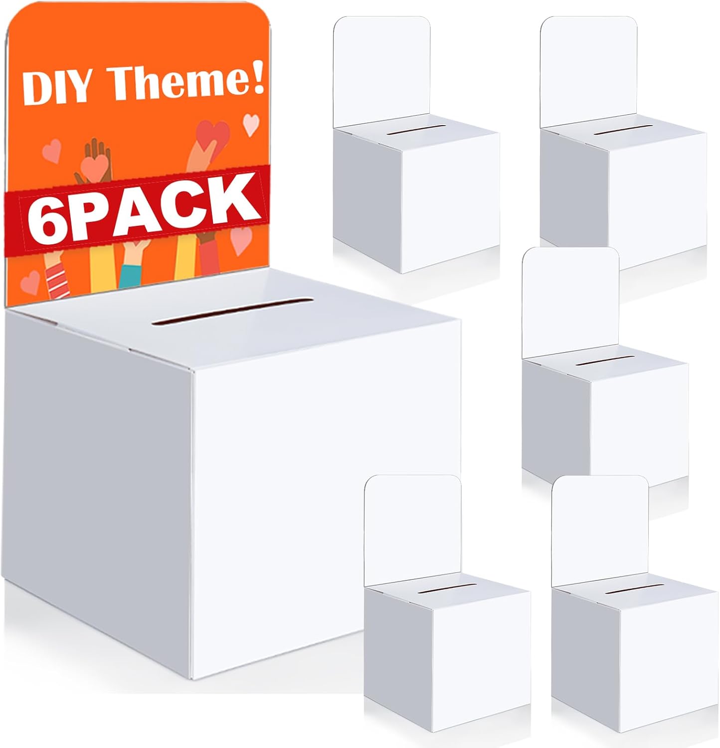 VOISEN Raffle Box,6 Pack Ballot Box with Slot, Donation Boxes for Fundraising,Cardboard Raffle Boxes with Slot and Removable Header for Collecting Business Card Voting Contest (White)