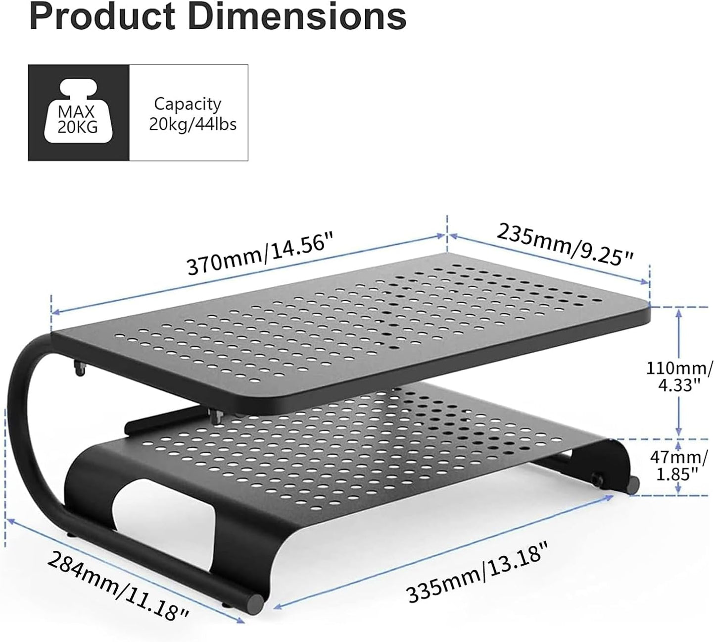 suptek Double-Deck Desk Monitor Stand Riser for Computer,Laptop,Printer, Notebook and All Flat Screen Display with Vented Metal Platform and 4 Inches Height Underneath Storage (MST002)