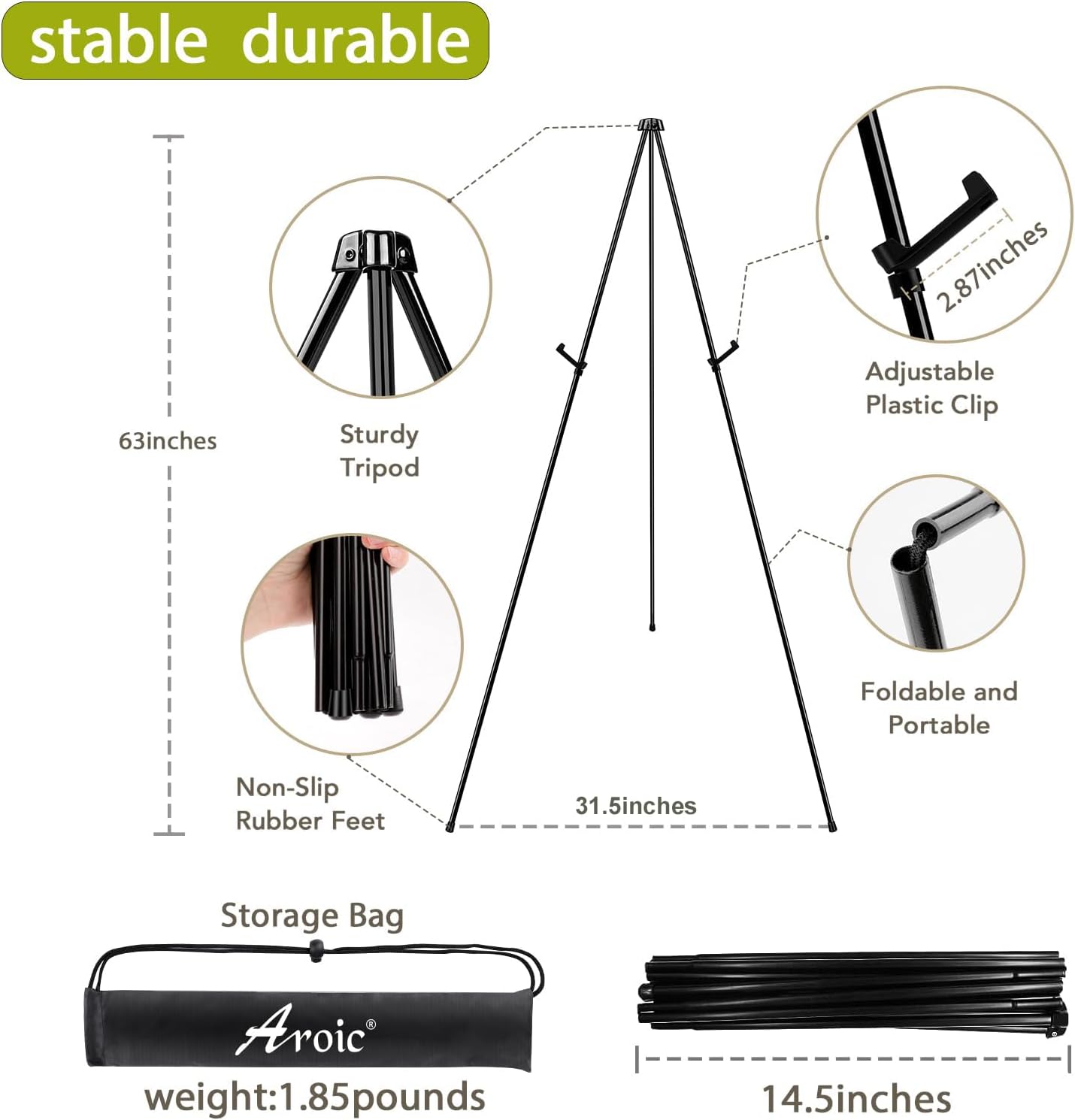 AROIC 63 "Easel Stand for Display, 6 Pack Portable Foldable Metal Easel, Easels for Signs Wedding Logos,Arts, Painting,Adjustable Floor Easels with 6 Storage Bag