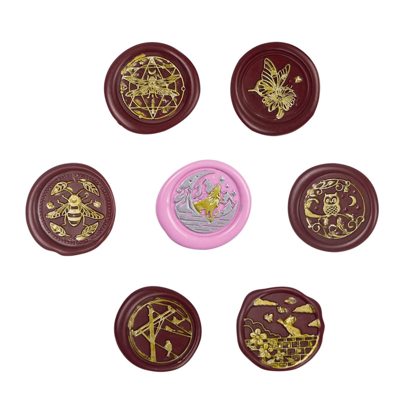 Wax Seal Stamp kit, ANBOSE Animal Wax Seal Stamp Set with 7 PCS Removable Brass Heads and 1 Wooden Handle, Retro Cat Birds Butterfly Bee Owl Sealing Wax Stamp for Cards Invitations