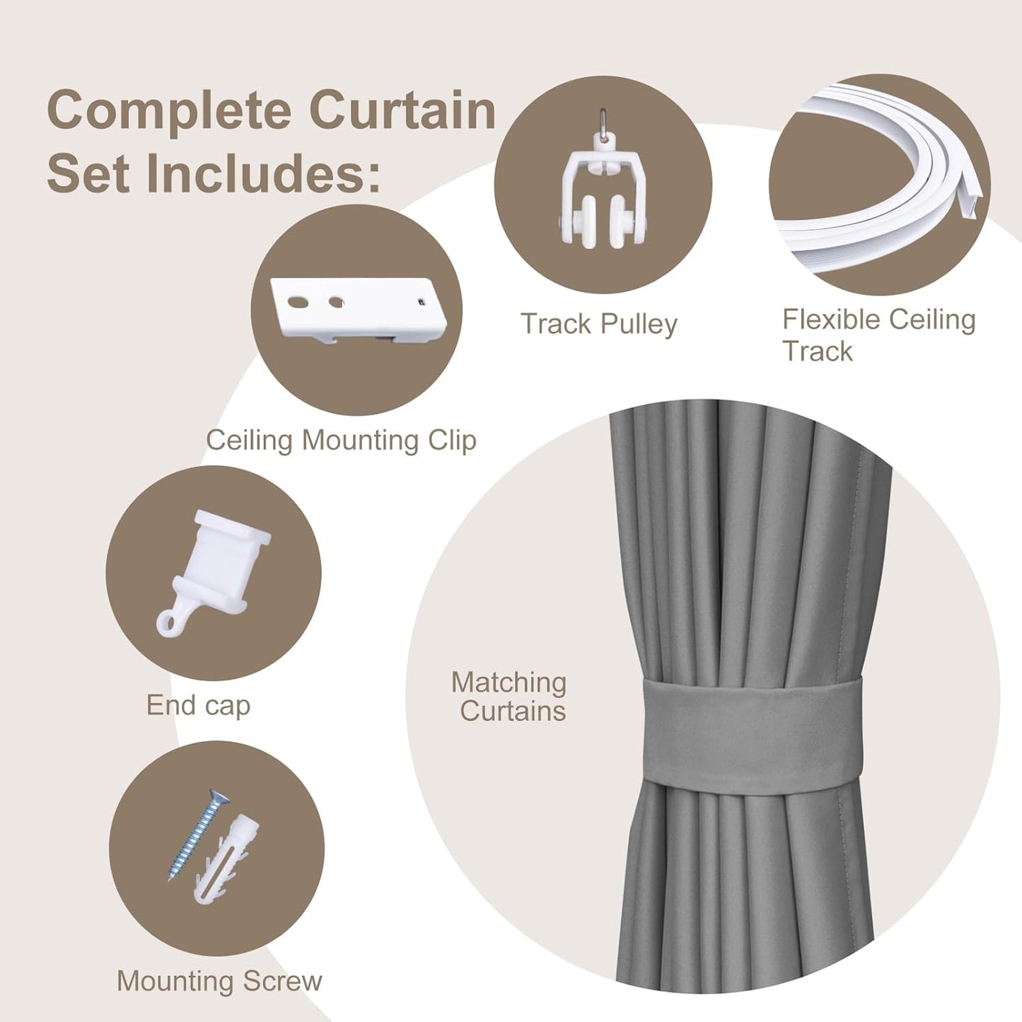 Room Divider Curtains & Flexible Bendable Tracks Set,Privacy Dividers Ceiling Track Curtain Window Blackout Curtains for Living Room Bedroom (W150 × H84 in 1 Panel Grey Drape & White Rail)