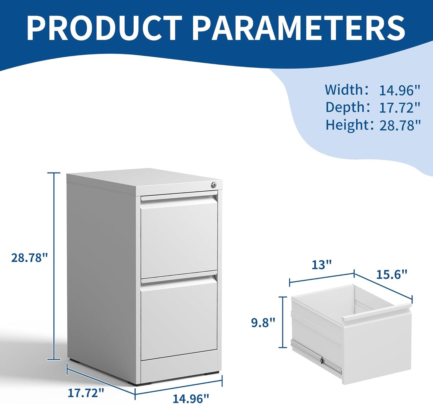 2-Drawer Locking Vertical File Cabinet, Metal Storage Cabinet for Office/Home – Secure Vertical Filing for Letter/Legal/A4/F4 Documents, Easy to Assemble Steel Cabinet (White, 2 Drawer-28 H)