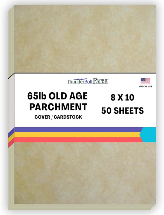 50 Old Age Parchment 65lb Cover Paper Sheets 8 X 10 Inches Cardstock Weight Colored Sheets 8" X 10" (8X10 Inches) Photo|Picture-Frame Size - Printable Parchment Semblance by The Pulp Process