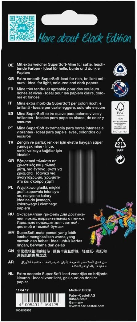 Faber-Castell Black Edition Colored Pencils: 12 Classic