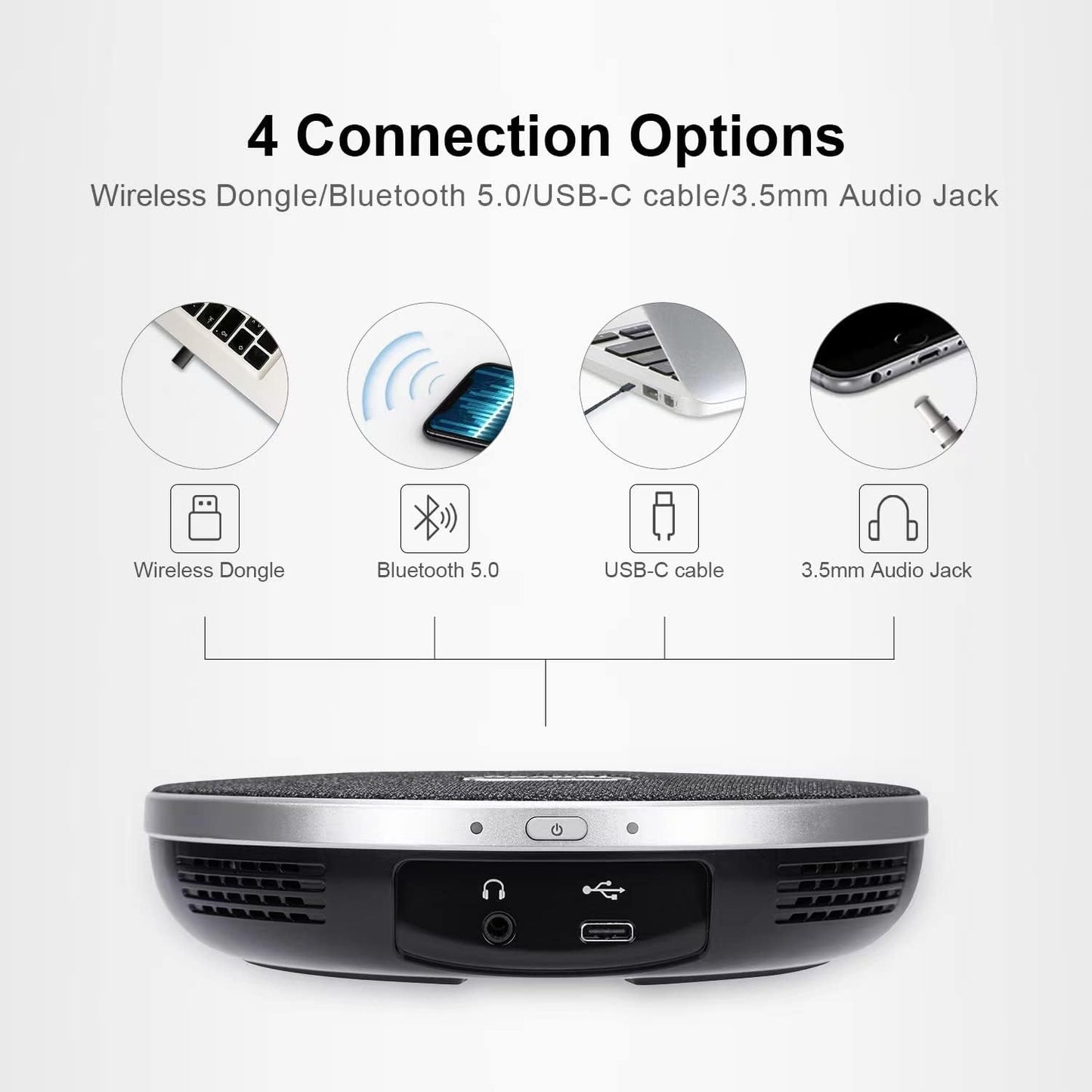 Tenveo Conference Speaker Microphone, Bluetooth/Dongle/USB Connectivity, 360° Sound Pickup and AI Noise Reduction, Compatible with Zoom, Teams, OBS, Supports 10-12 People for 8 Hours of Talk Time