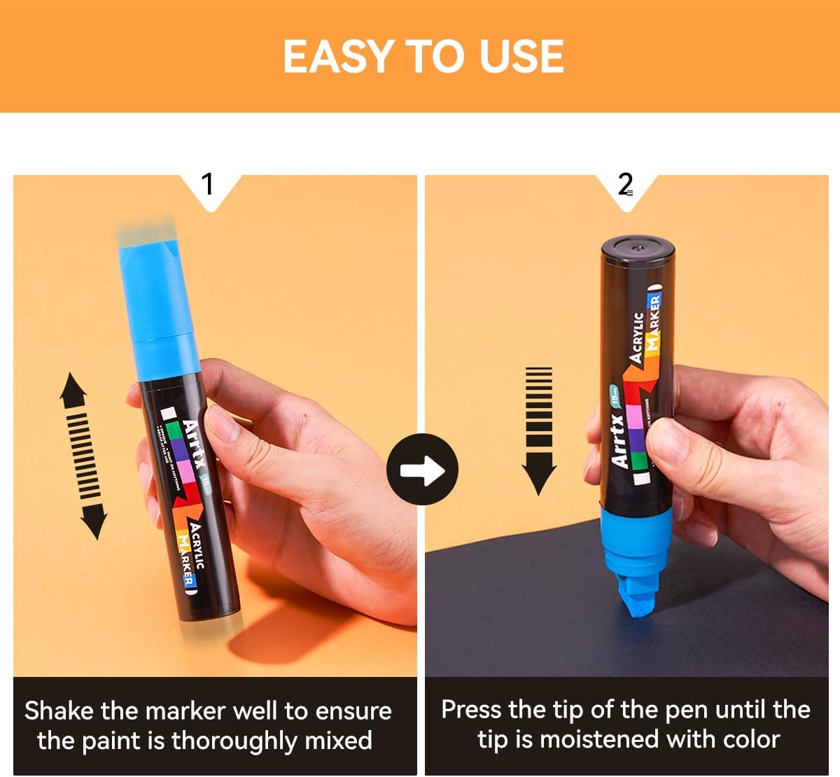 Arrtx 10-Piece Jumbo Acrylic Paint Markers, 15mm Felt Tip, Waterproof, Odorless, Non-Toxic, Multi-Surface Art Supplies for Rock Painting, DIY Crafts Making