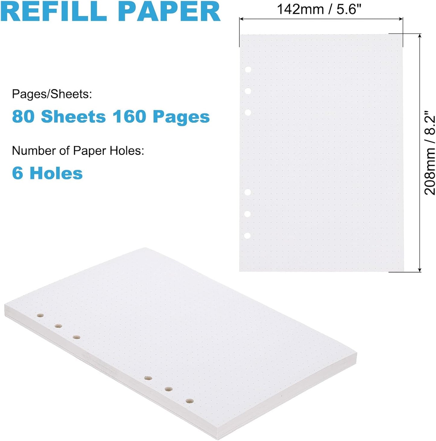 PATIKIL A5 Dot Grid Paper 6-Ring Binder Loose Leaf Planner Filler Paper Planner Inserts, 80 Sheets/160 Pages, Lined