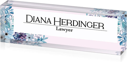 Custom Acrylic Name Plate, Office Name Plate, Personalized Name Plate, New Job Gift, CoWorker Gift, Custom Office Desk Decor, Phd Gift (Flower designers)