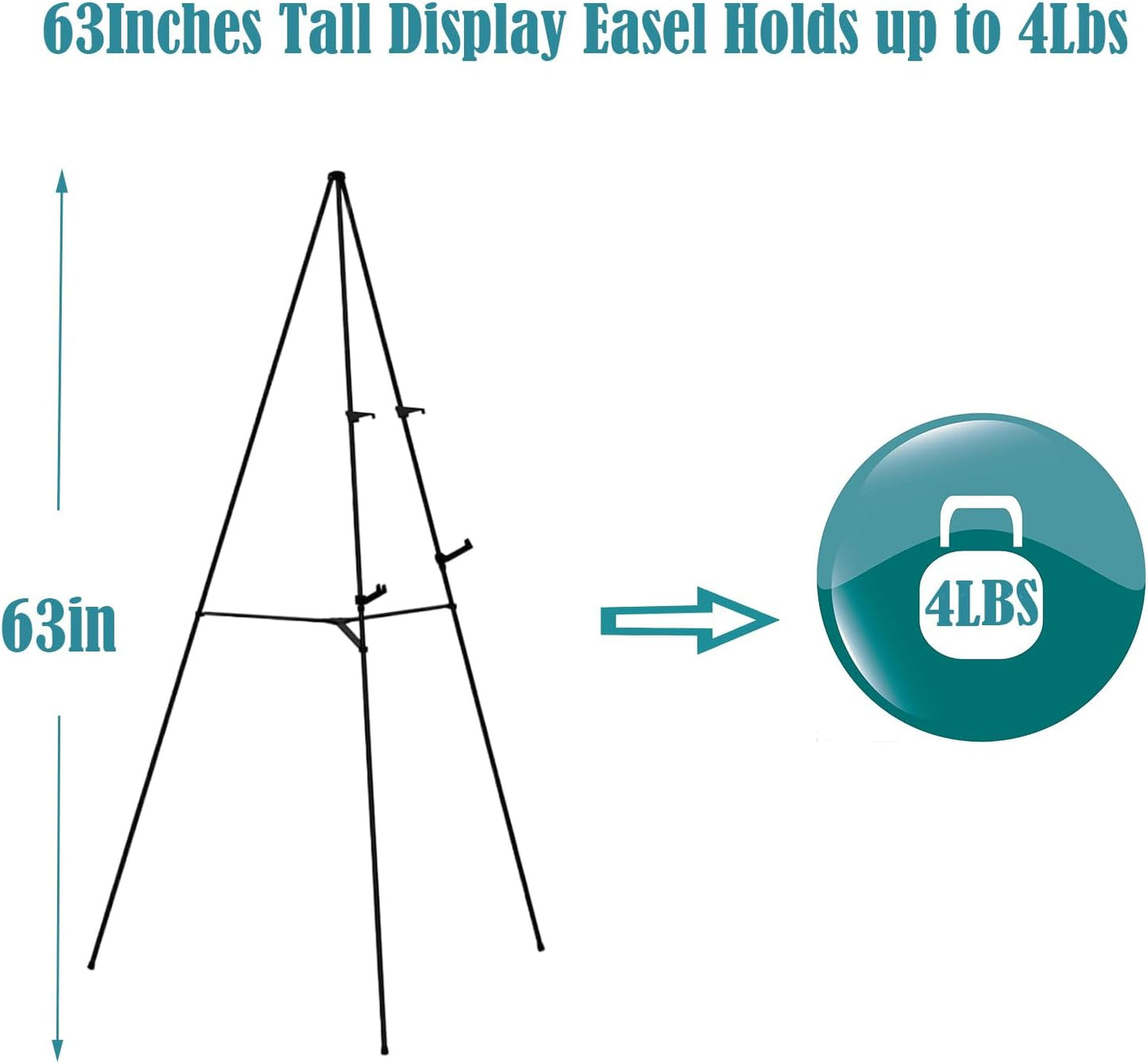 63" Easel Stand for Wedding Sign - Adjustable Easels for Display Painting Canvas - Metal Floor Easels with Portable Bag Fit for Lobby,Exhibition,Holds 4lbs,2Pack