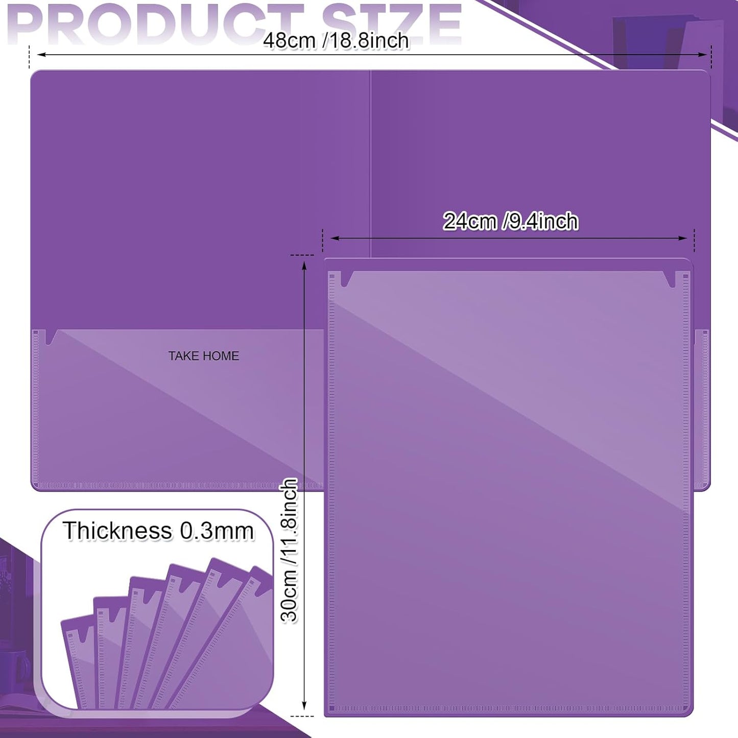 Henoyso 72 Pcs Plastic Take Home Folders with 2 Pockets Parent Teacher Classroom Communication Homework Folder for Students Parent Teacher Connect (Purple)