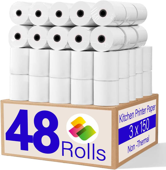 Star SP700 Kitchen Printer Paper (48 Rolls) 3" x 150' 1 Ply Bond (Non -Thermal) Receipt Paper POS Cash Register Paper for TMU200 SRP275 from 3000LABELS DIRECT