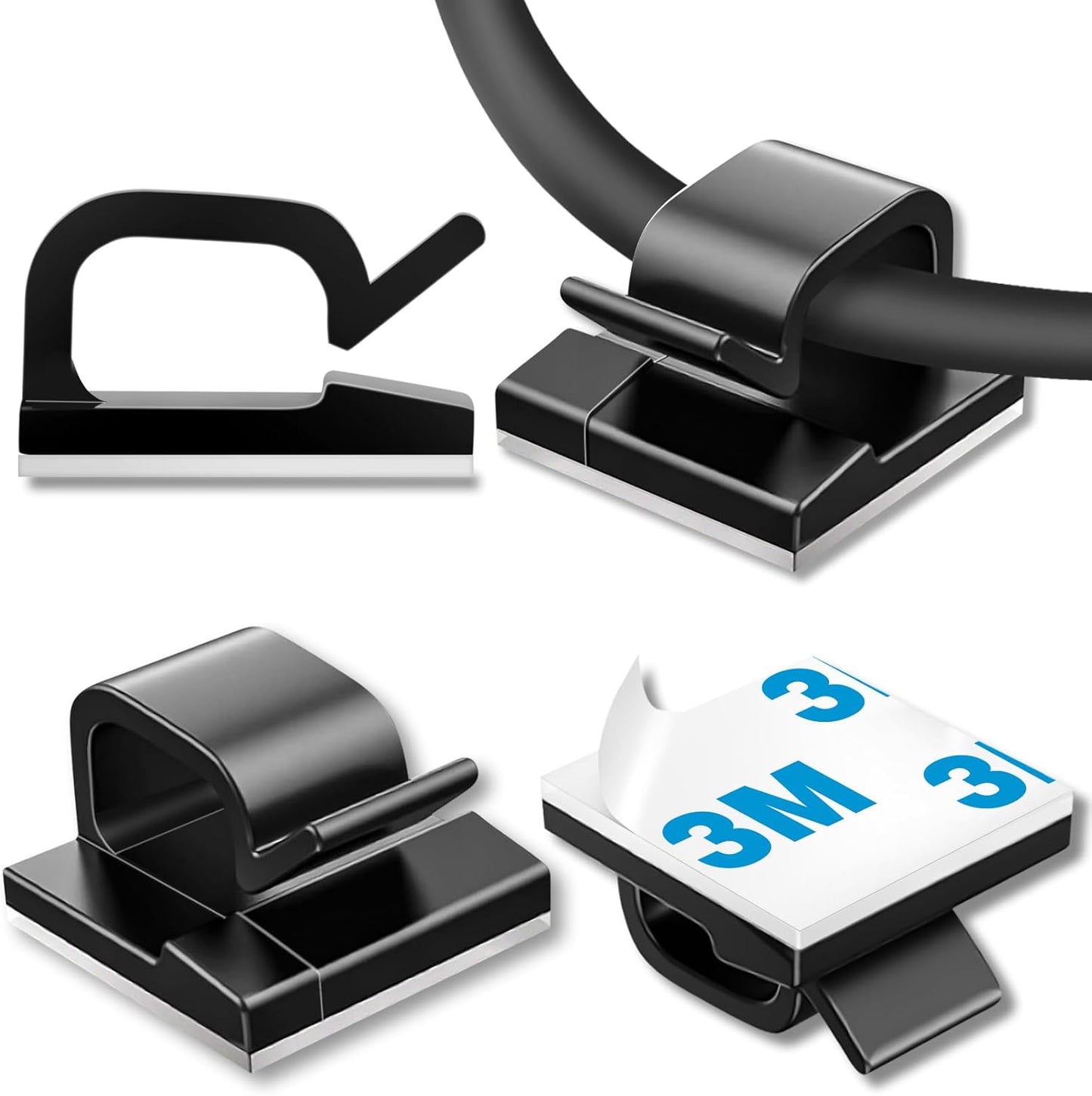 65 Pcs Cable Clips, Adhesive Cable Organizer Cord Holder Wire Clip Wire Management Self Adhesive Hooks Wire Holder for Office, Home(Black, 65PCS -Large)