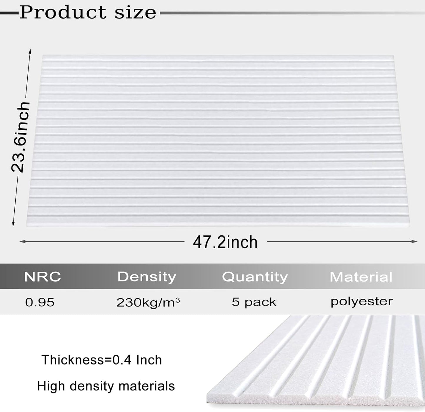 5 Pack Large Acoustic Panels, 48"X24"X0.4" Sound Proof Foam Panels for Walls, Sound Dampening Panels, Sound proof panels for walls, Soundproof Wall Panels for Home Studio&Office Decor.(White)