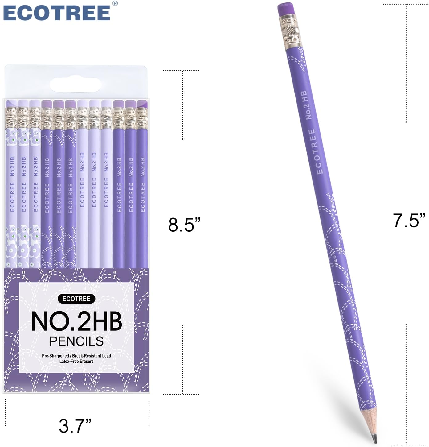 ECOTREE Pencils #2 Pre-Sharpened Pencils for Kids Number 2 Pencil with Erasers for School, Writing, 12 Count