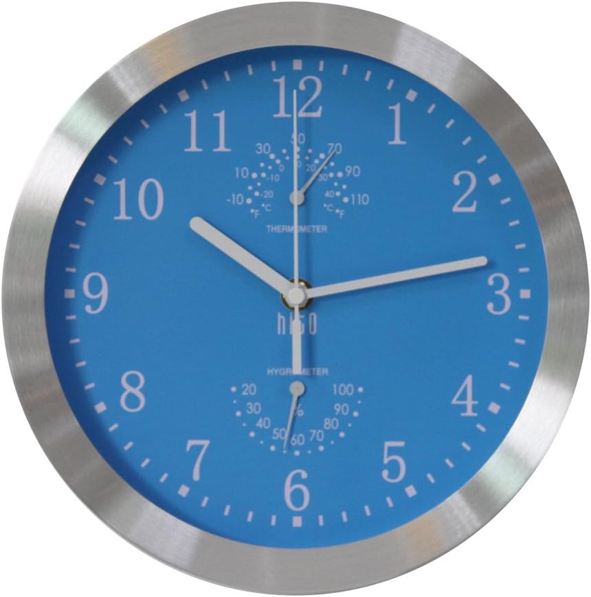 HITO 10” Silent Wall Clock Battery Operated Non Ticking Sweep Movement Glass Cover Silver Aluminum Frame, for Kitchen, Bedroom, Home Office, Living Room Decor (Blue)