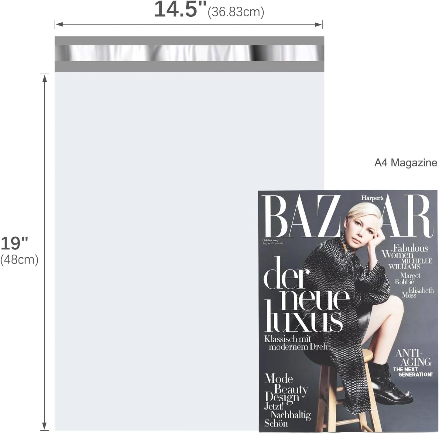 Fuxury Poly Mailers 14.5x19" 400Pcs Bulk Shipping Bags for Clothing Strong Adhesive Shipping Envelopes Waterproof Packaging Mailing Bag for Small Business White Polymailers