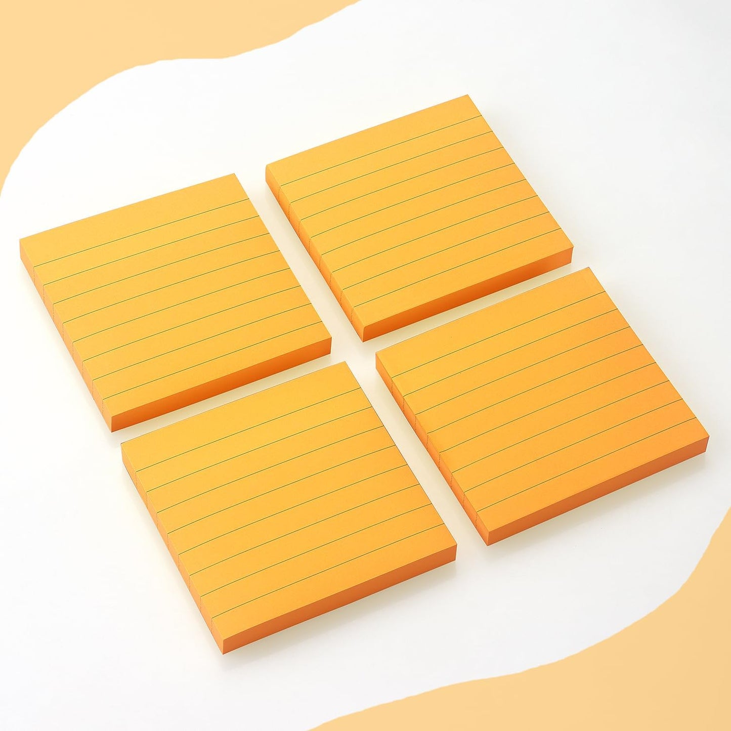 Lined Sticky Notes 3x3 Sticky Notes with Lines Self-Stick Notes Bright Color 4 Pads 90 Sheets/Pad (Orange)