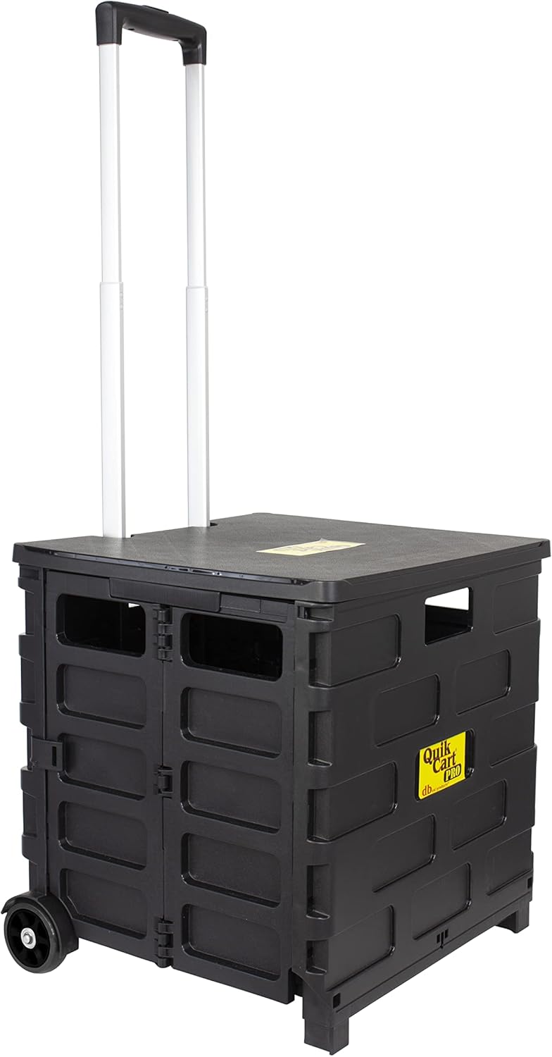 dbest products Quik Cart Pro Wheeled Rolling Crate Teacher Utility with seat Heavy Duty Collapsible Basket with Handle, Black
