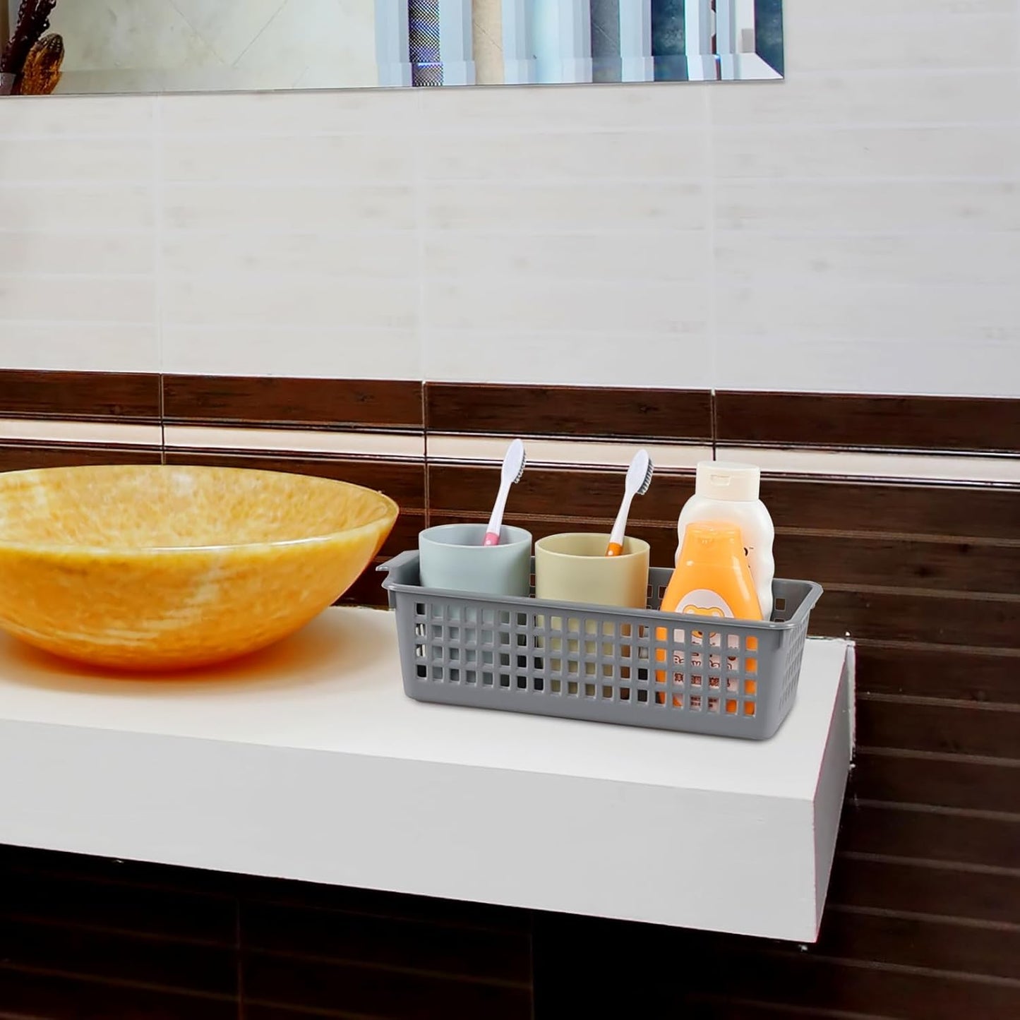 6 Packs Slim Plastic Storage Trays Baskets,Pencil Organizer 11.61" x 5.03", Grey