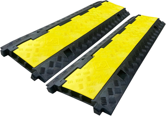 2 Pack Rubber Cable Ramp Hose Cable Protector Ramp 3 Channel 22000Lbs Load Capacity Traffic Speed Bump Wires Power Lines Extension Cord Cover for Indoor Outdoor