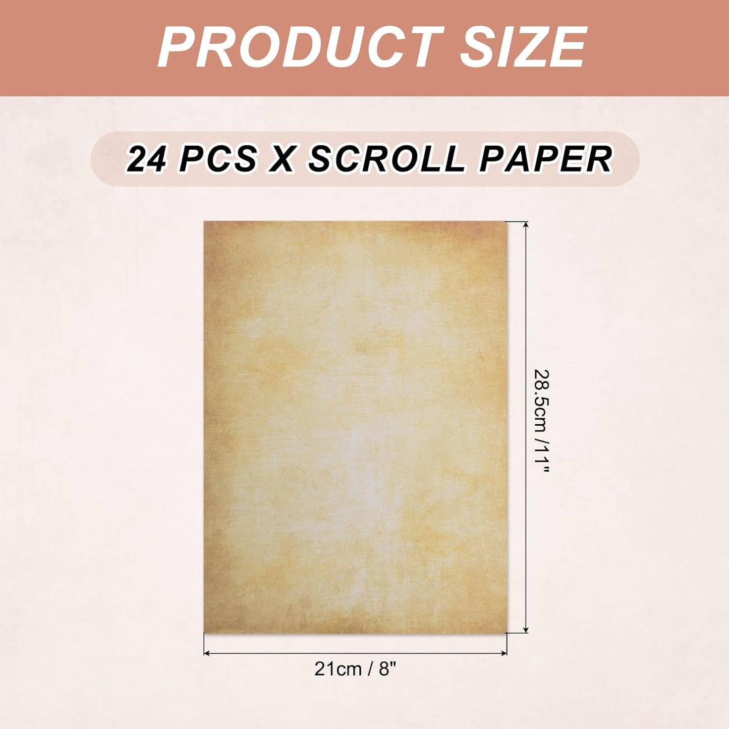 MECCANIXITY 24 Sheets Vintage Cotton Paper Printer Edge Paper Thick 120 GSM, Classic for Letter Writing, Invitations, Wedding-8 x 11 Inch,Brown Yellow Marks