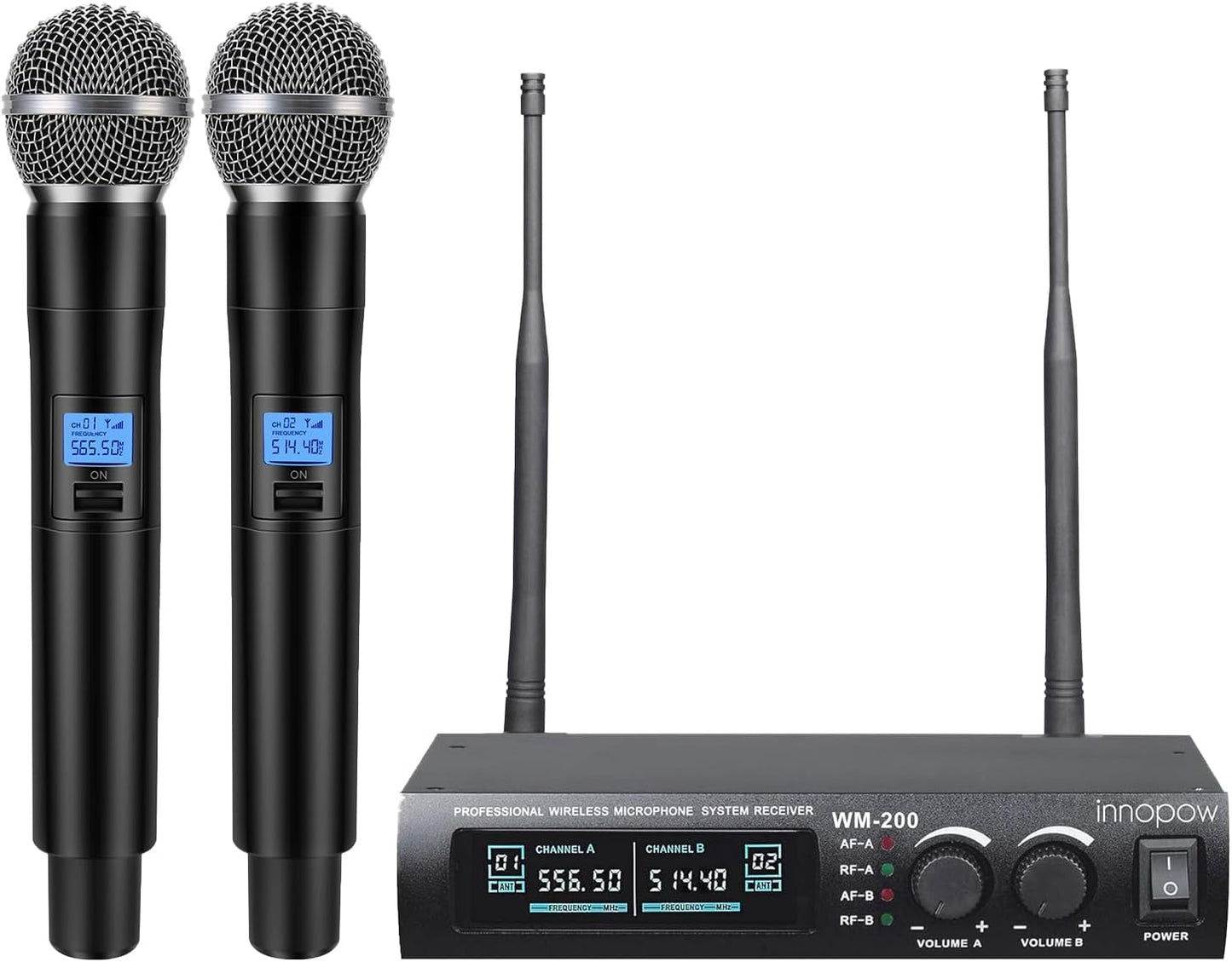 Wireless Microphone System, Dual UHF Metal Cordless Mic Set, Long Distance 150-200Ft,16 Hours Continuous, Fixed Frequency, Use for Karaoke Singing, Family Party,Church (CH.01&02)
