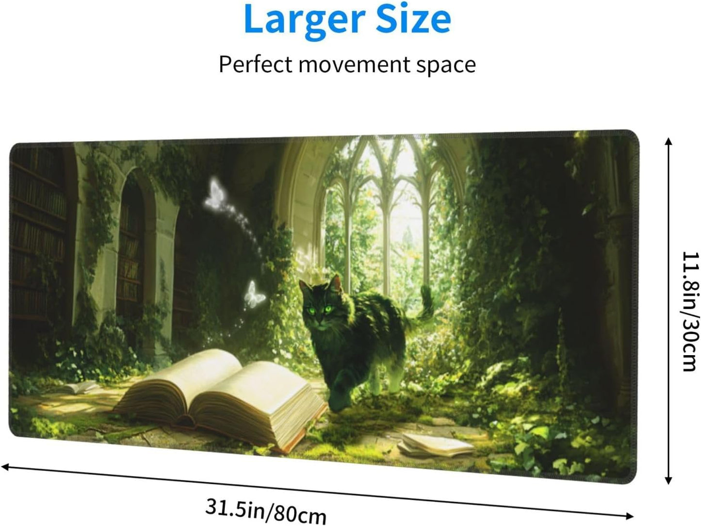Nature Book Mouse Pad 31.5 X 11.8 Inch Big Desk Rubber Base Stitched Edges Keyboard Pad XXL Mouse Mat for Home Game and Office