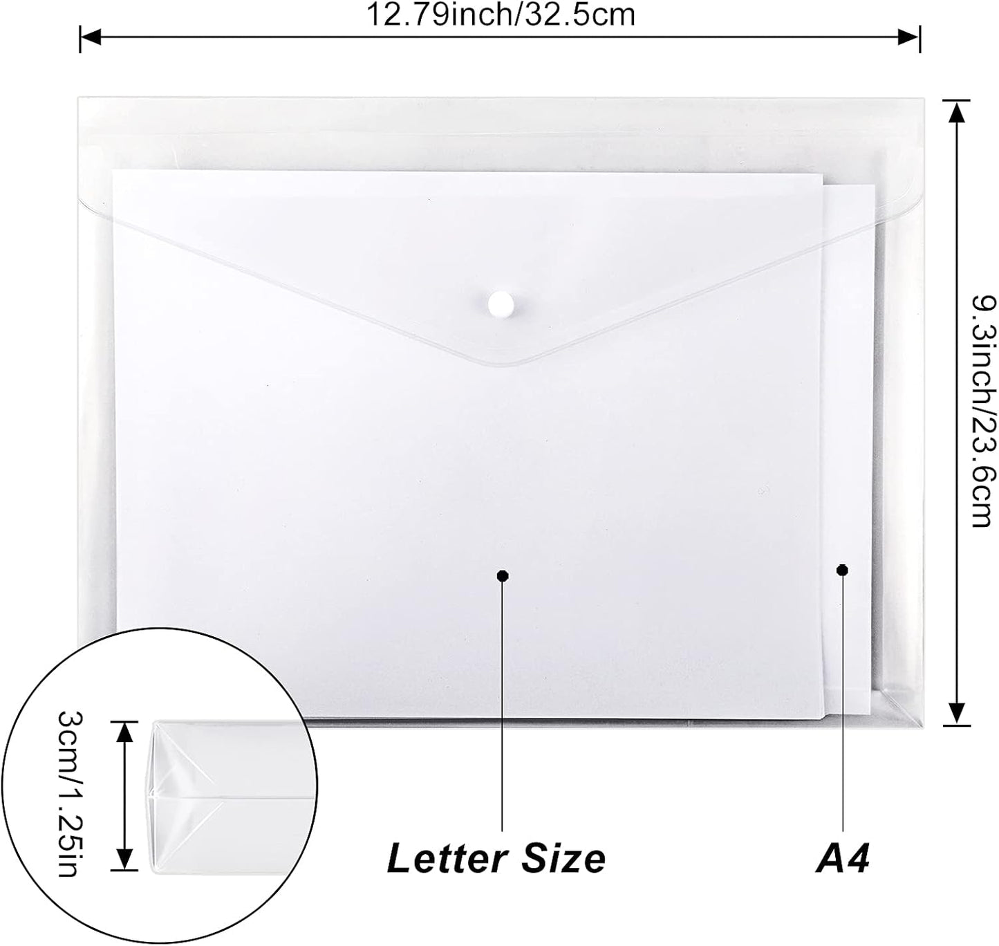 EOOUT 24pcs Clear Envelopes, Expandable Folders for Documents and Waterproof Folders with Snap Closure, A4 Size Letter Size, for School and Office Supplies