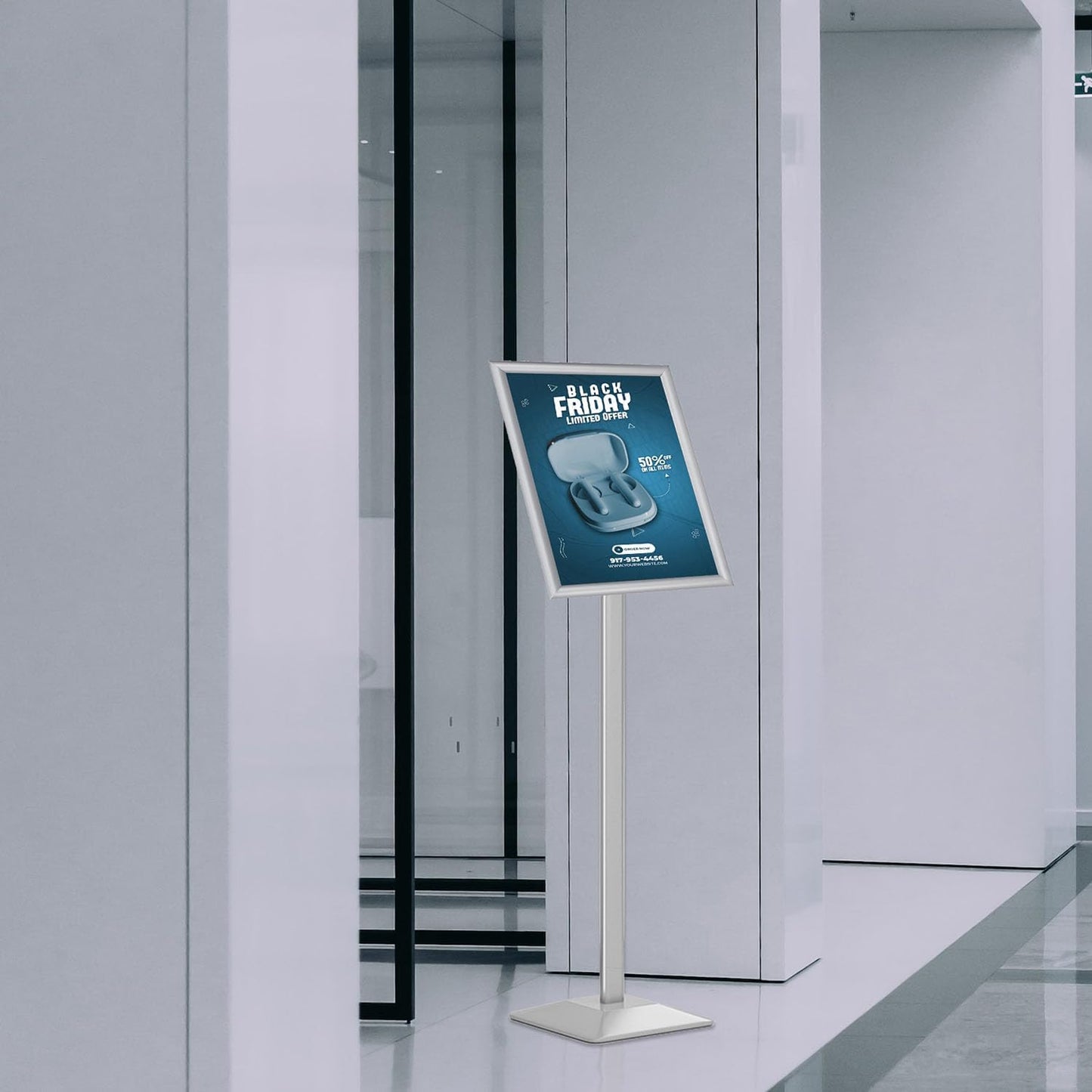 Sign Stand for Display, 11lbs Integrated Rod Heavy Duty Pedestal Floor Signage Stand Holder, for Outdoor or Indoor Advertising (11 x 17, Silver, 3Pack)