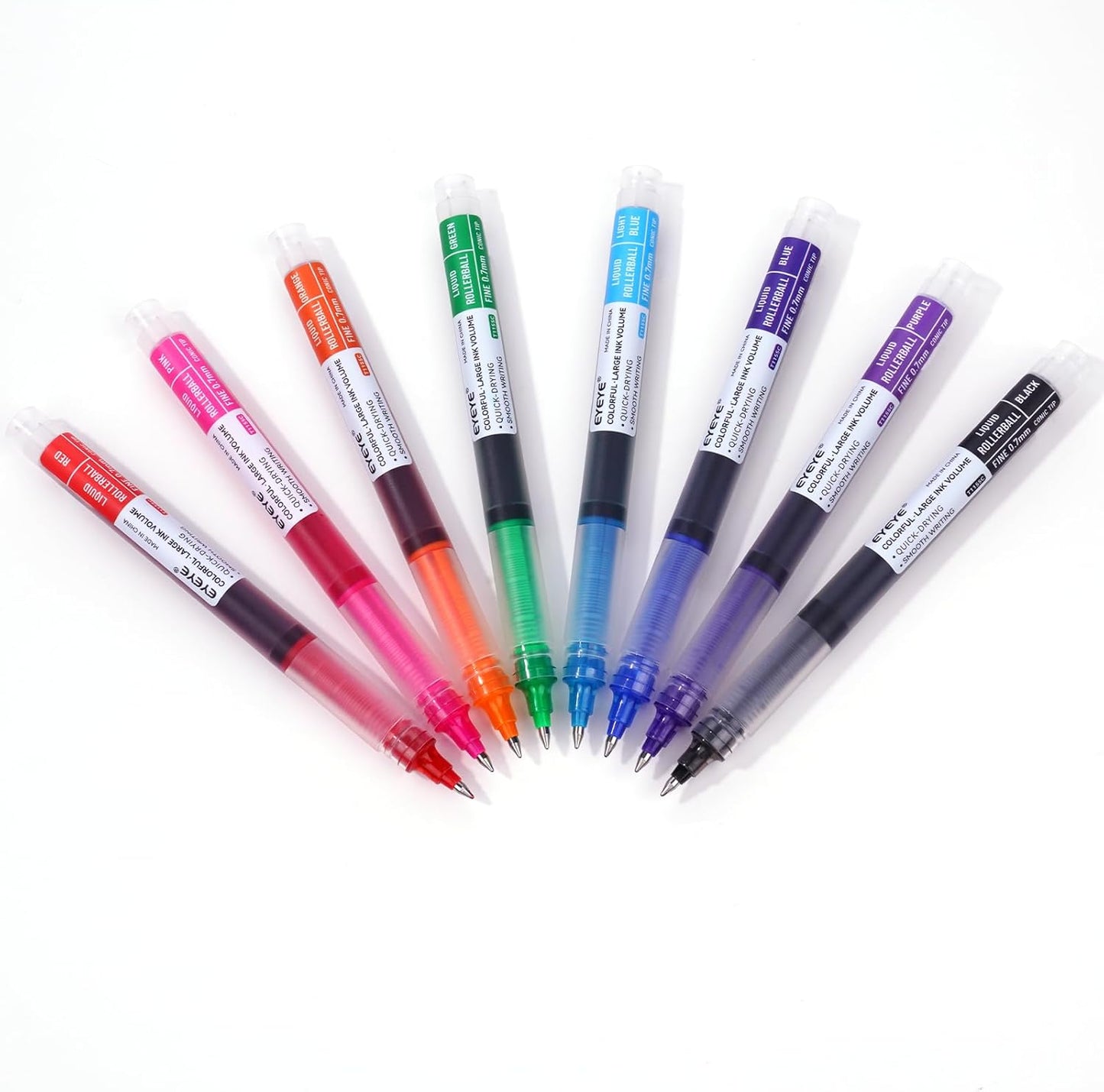 EYEYE 0.7mm Rollerball Pens Multicolor, 8 Assorted Colors Medium Point Quick Dry Liquid Ink Pen Fine Point Smooth Writing Pens for Journaling, Note Taking, Office, School, Doodling & Gifts