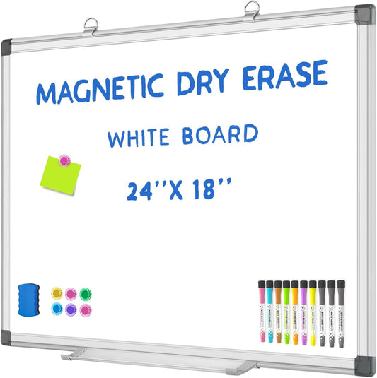 Grtard White Board Dry Erase, 24" x 18" Magnetic Dry Erase Boards, Hanging Magnetic Whiteboard with Marker and Magnets, Dry Erase Board for Wall, Large White Boards Dry Erase for School, Office, Home