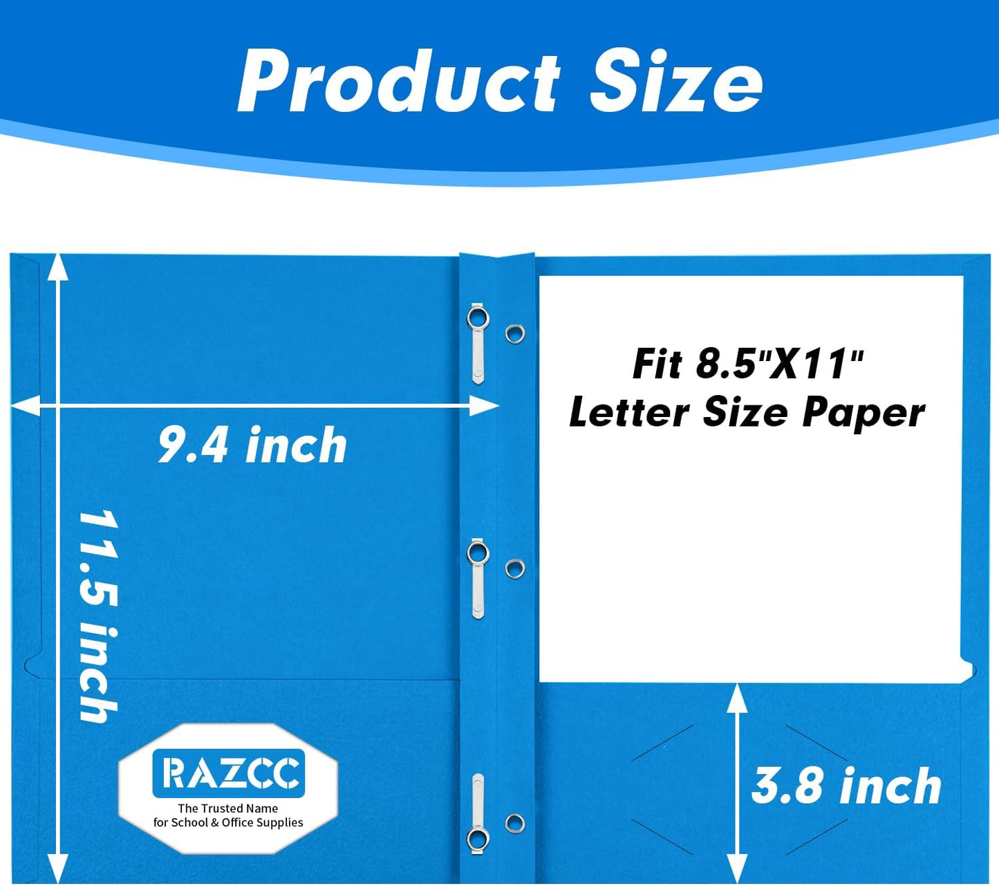Two Pocket Folders, RAZCC 75 Pack Two Pocket Folders with Prongs, 3 Prong Folders Fit Letter Size Paper, Pocket Paper File Folders for School Office Home Business, Assorted 5 Colors