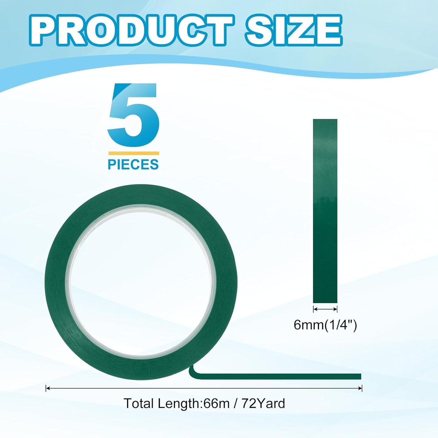 MECCANIXITY Whiteboard Tape 1/4" x 72 Yard Pinstripe Graphic Chart Line Grid Marking Tapes for Classroom Office Dry Erase Board Art, Green, Pack of 5