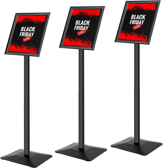 Sign Stand for Display, 11lbs Integrated Rod Heavy Duty Pedestal Floor Signage Stand Holder, for Outdoor or Indoor Advertising (8.5 x 11, Black, 3Pack)