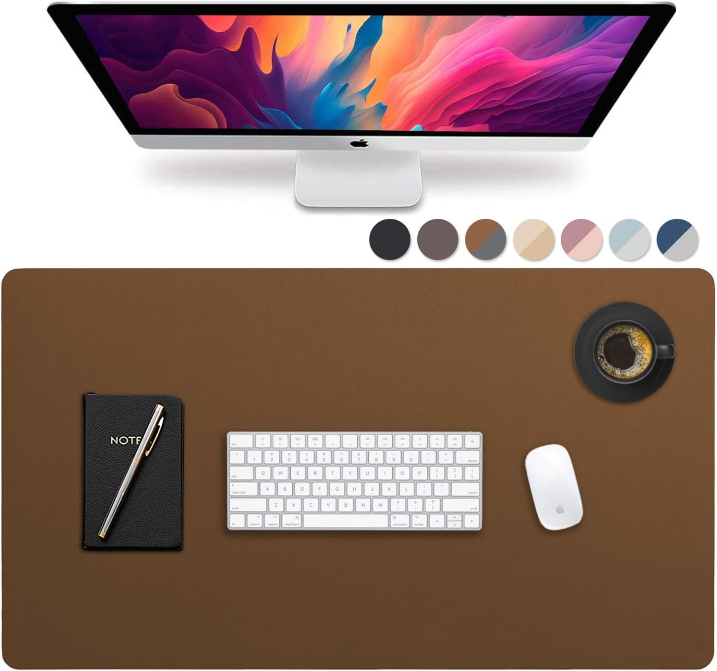 Vine Creations Leather Desk Pad - Large 36" x 20", Desk Protector with PU Leather, Mouse Pad, Blotter for Office (Brown)