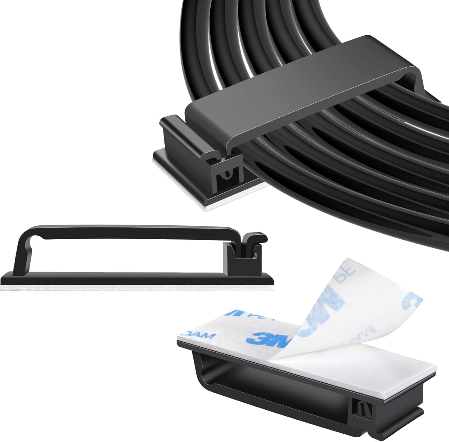 XHF 80 PCS Self Adhesive Cable Clips(XL) Black,Wire Clips Cable Management Wire Organizer Cord Holder for Under Desk, Car, Wall, TV PC Ethernet Cable