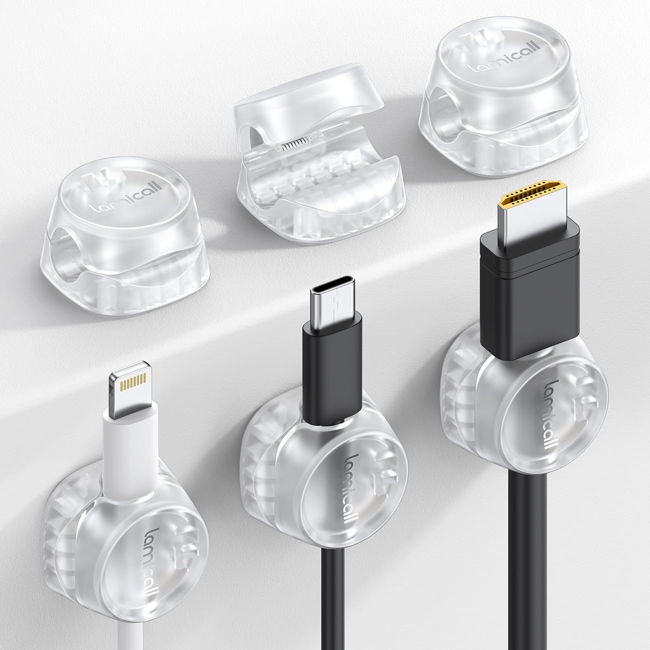 6Pack Cord Organizer, Office Desk Accessories - Lamicall Clear Cable Management Clips, Home Workspace Organization Accessories, Nightstand Wire Keeper Desk Decor, Dorm Room Essentials Desktop Gadgets