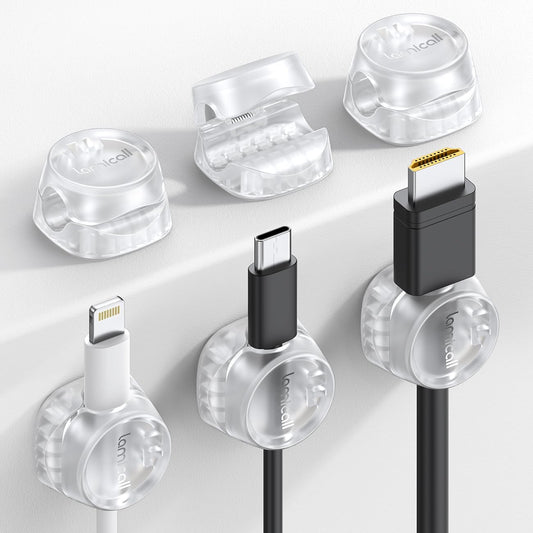 6Pack Cord Organizer, Office Desk Accessories - Lamicall Clear Cable Management Clips, Home Workspace Organization Accessories, Nightstand Wire Keeper Desk Decor, Dorm Room Essentials Desktop Gadgets
